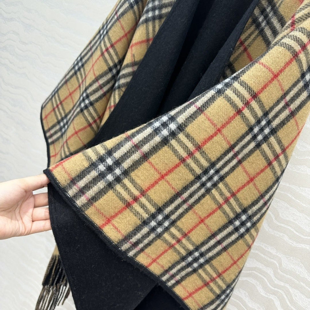 Burberry Fringed Plaid-Panel Poncho