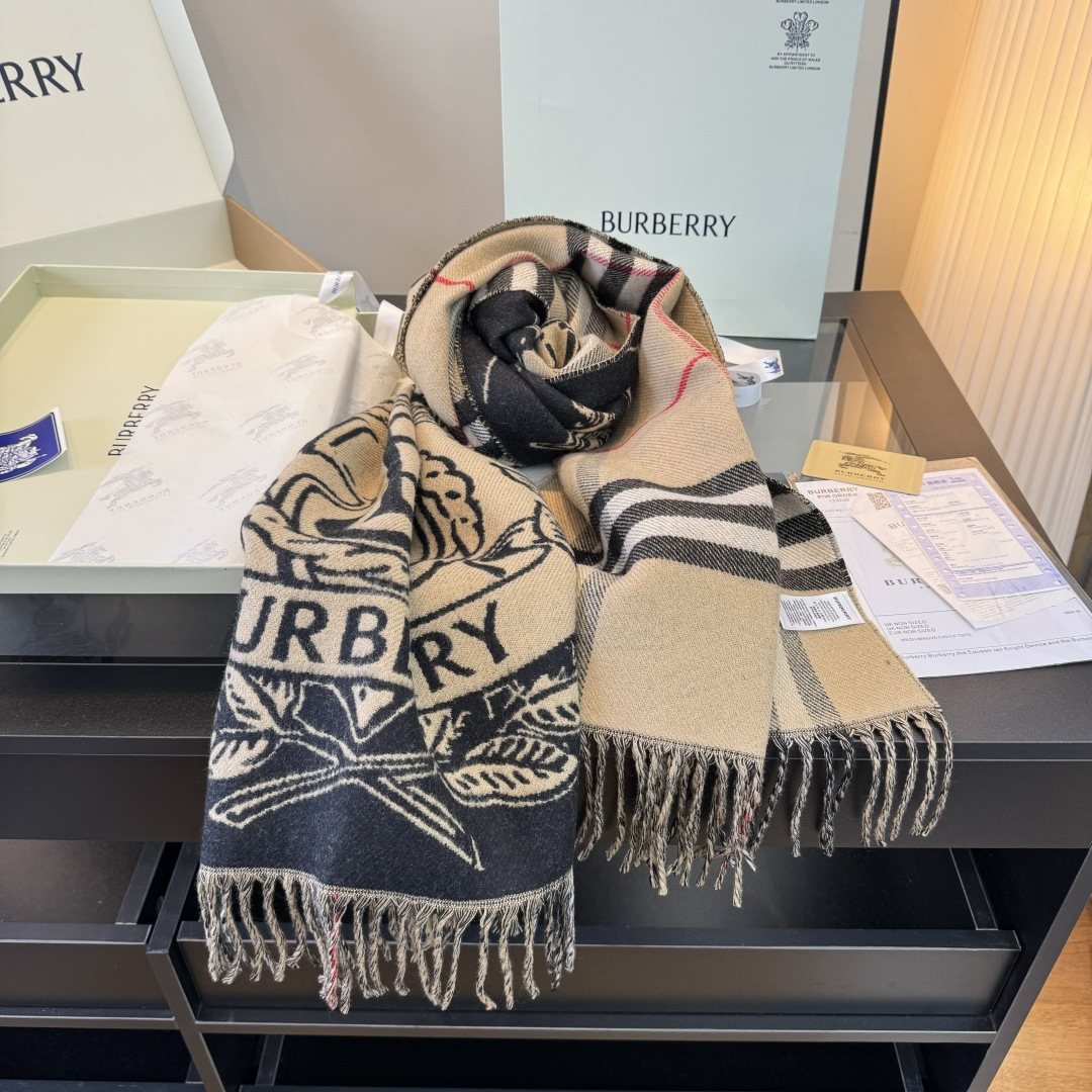 Burberry Equestrian Graphic Fringed Scarf