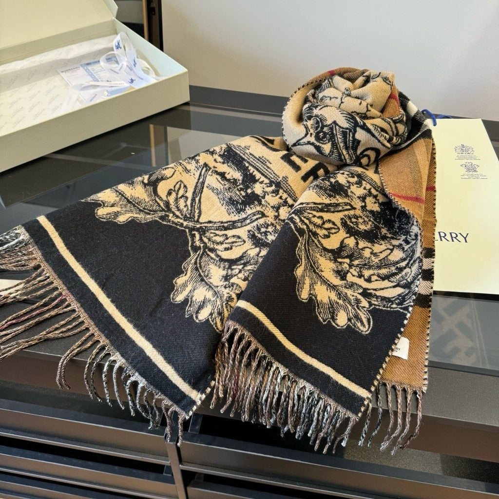 Burberry Equestrian Graphic Fringed Scarf