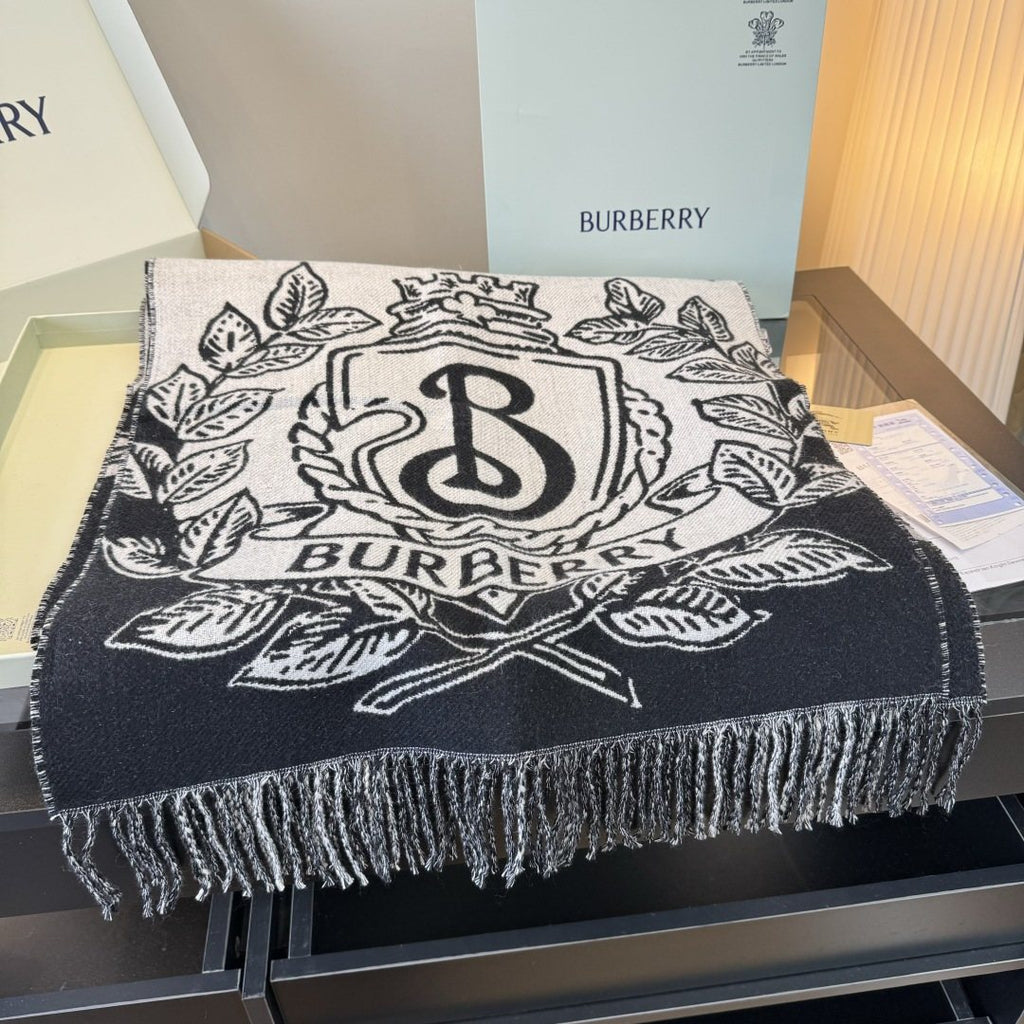 Burberry Equestrian Motif Fringed Scarf