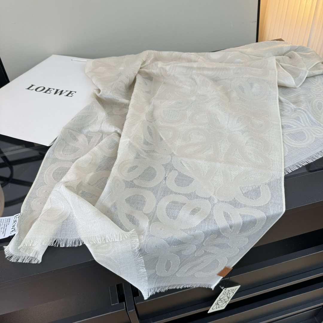Loewe Ivory Anagram Fringe Scarf