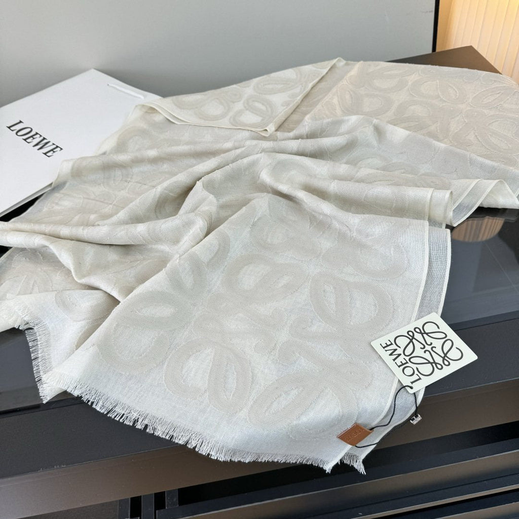 Loewe Ivory Anagram Fringe Scarf