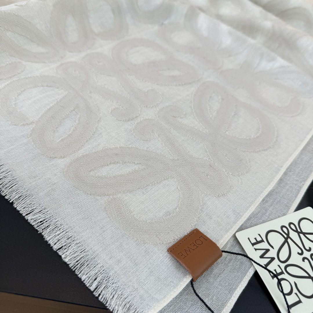 Loewe Ivory Anagram Fringe Scarf