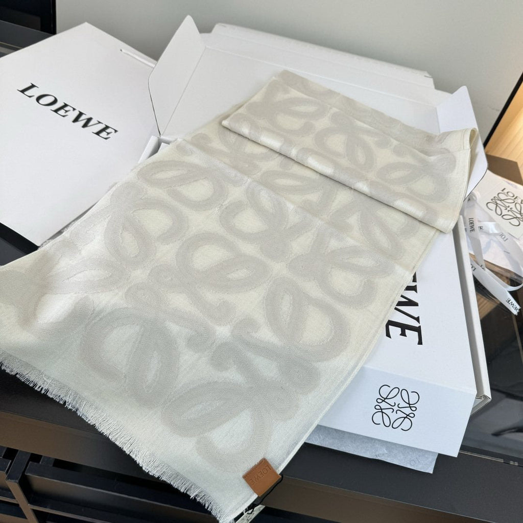 Loewe Ivory Anagram Fringe Scarf
