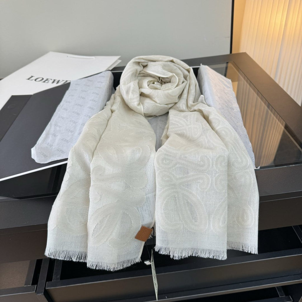 Loewe Ivory Anagram Fringe Scarf