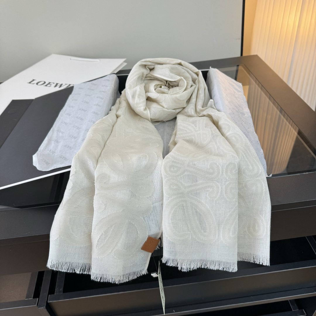 Loewe Ivory Anagram Fringe Scarf
