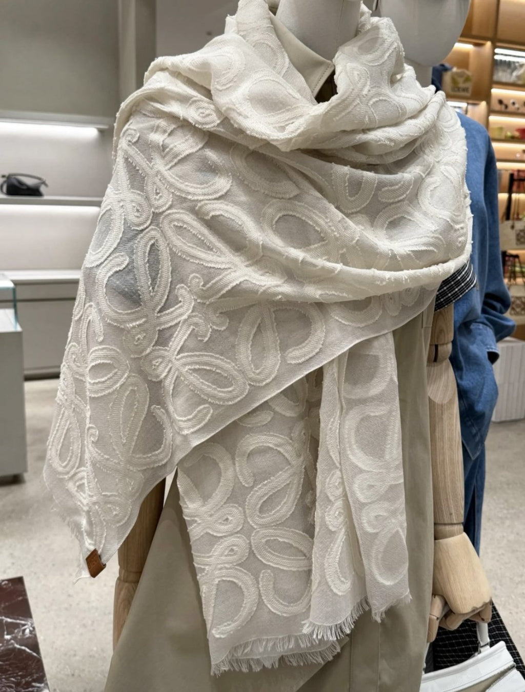 Loewe Ivory Anagram Fringe Scarf