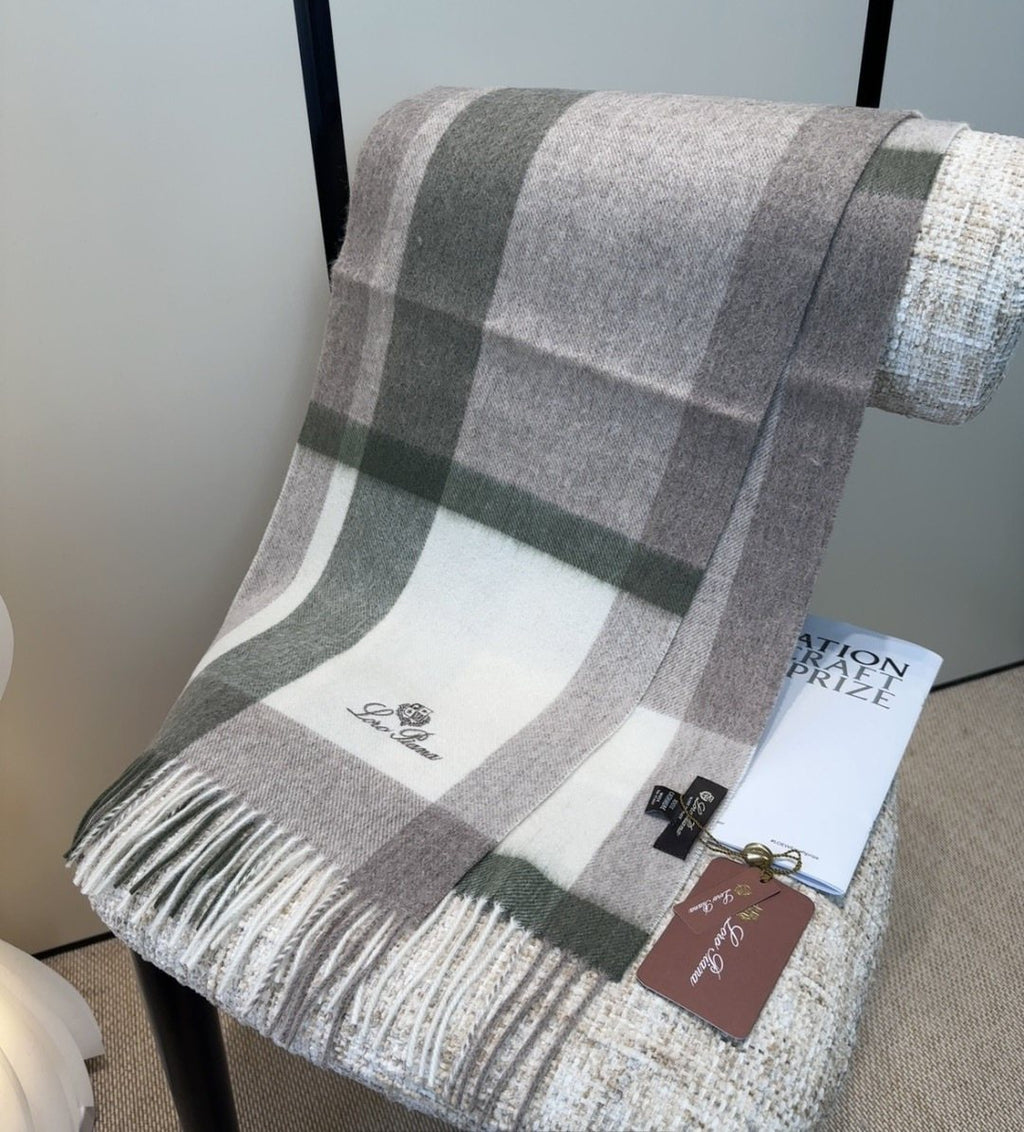 Loro Piana Color-Block Plaid Fringed Scarf