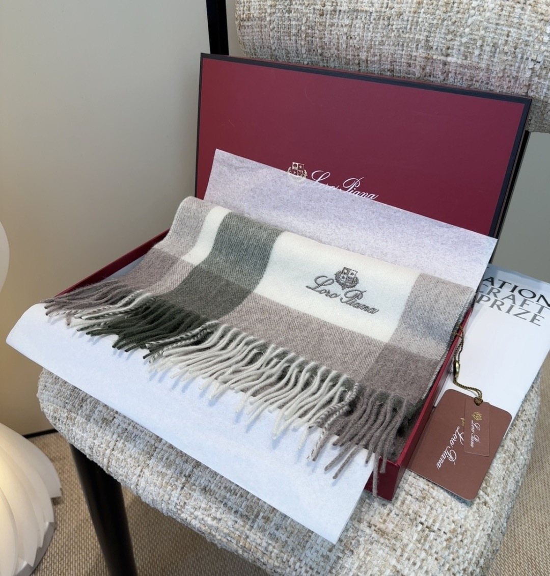 Loro Piana Color-Block Plaid Fringed Scarf