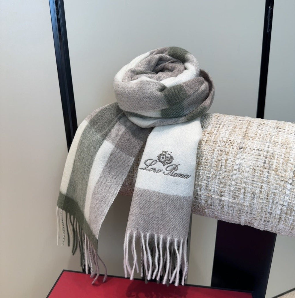 Loro Piana Color-Block Plaid Fringed Scarf