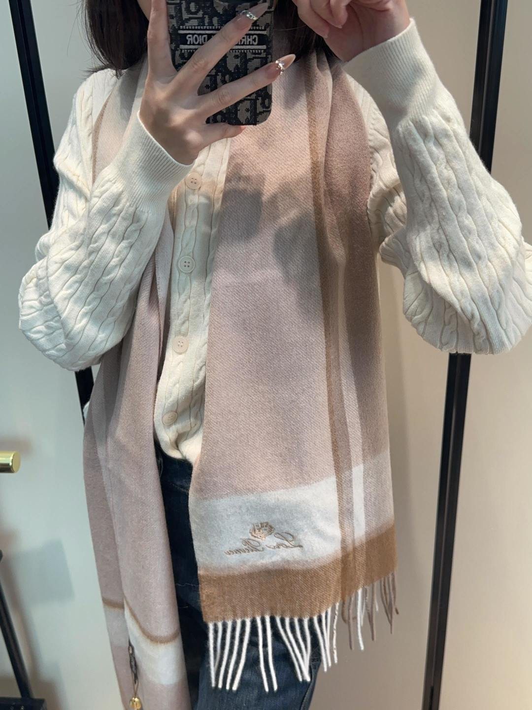 Loro Piana Color-Block Plaid Fringed Scarf