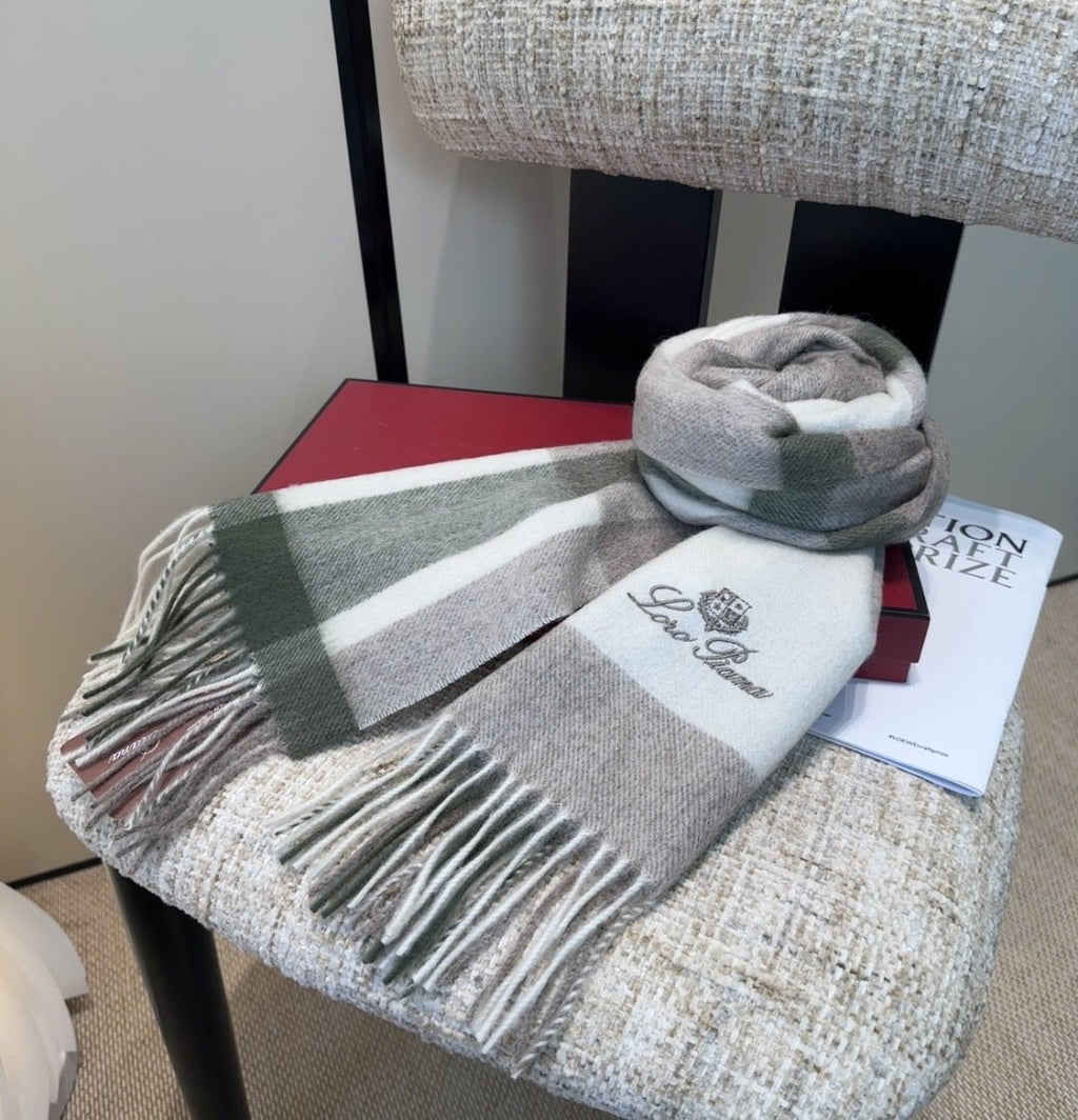 Loro Piana Color-Block Plaid Fringed Scarf