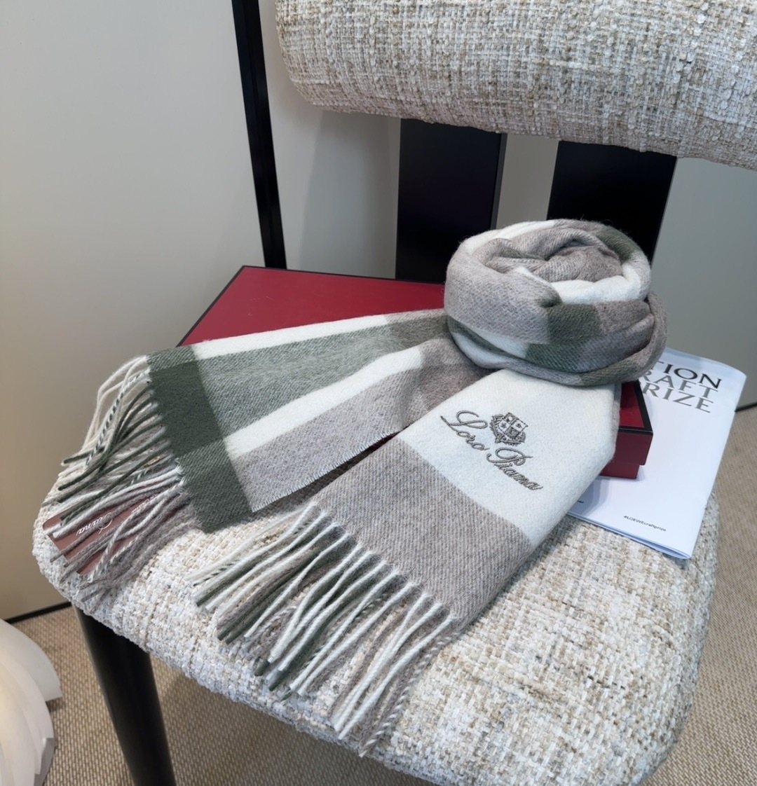 Loro Piana Color-Block Plaid Fringed Scarf