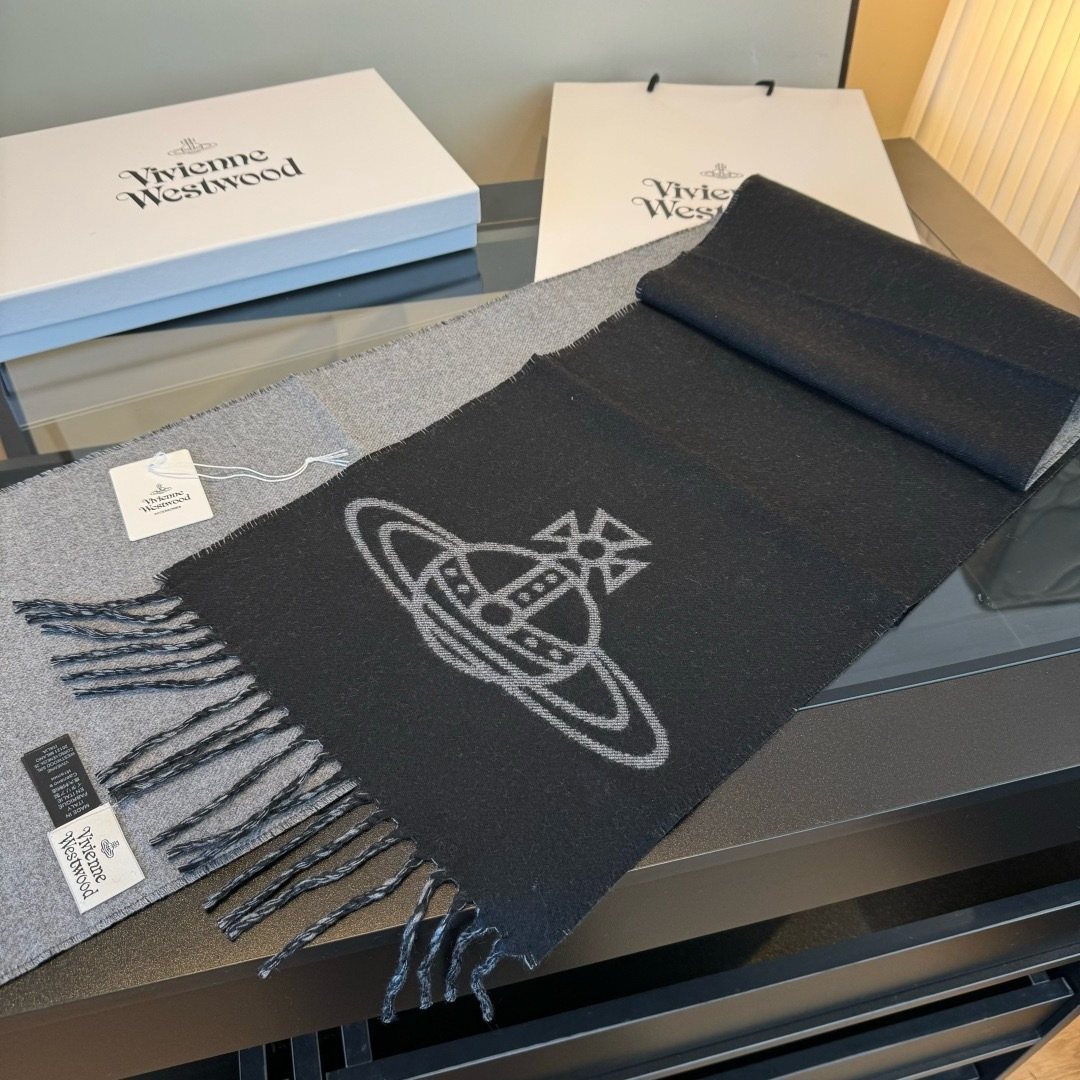 Vivienne Westwood Woven Orb Scarf with Knotted Fringe