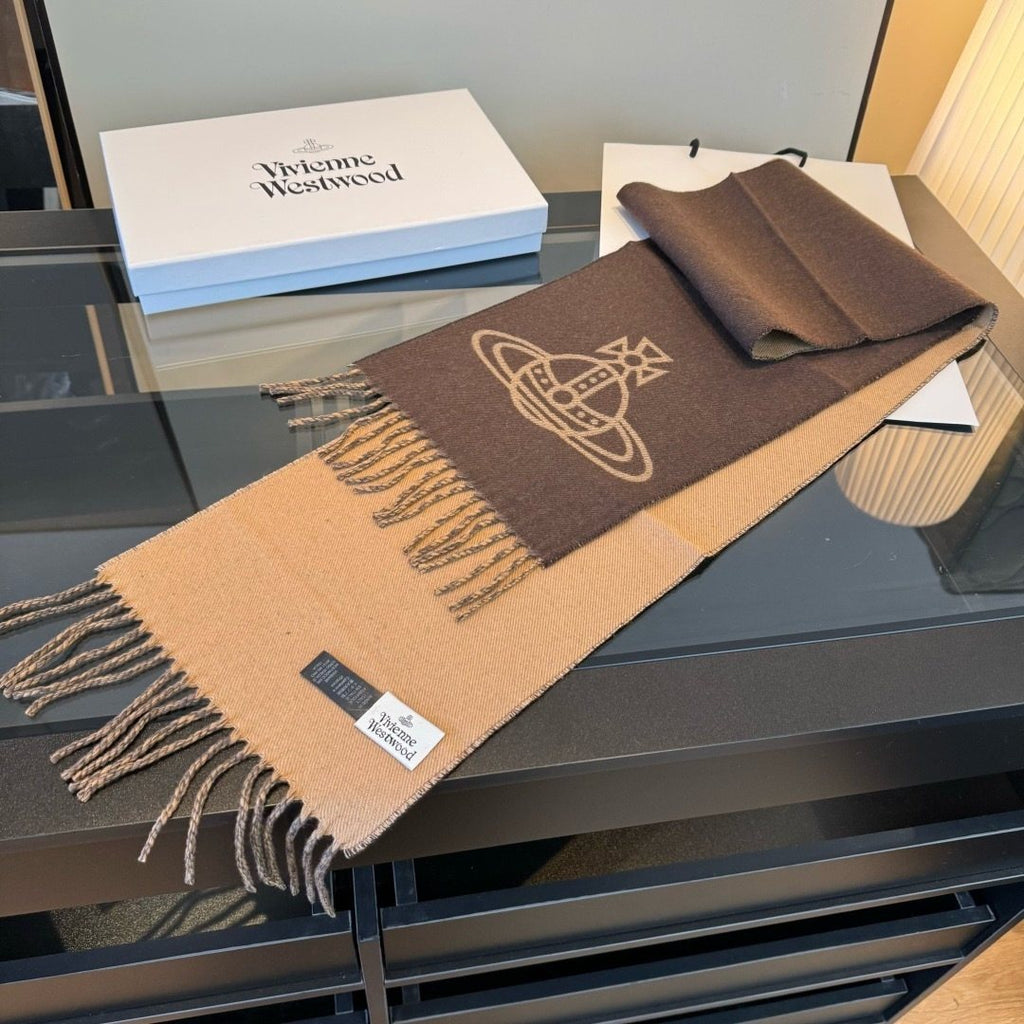 Vivienne Westwood Woven Orb Scarf with Knotted Fringe