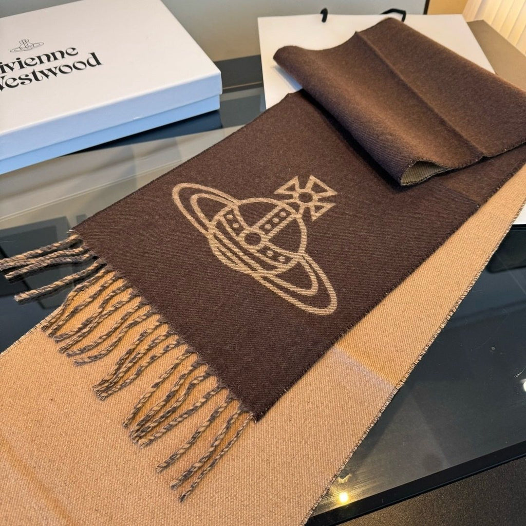 Vivienne Westwood Woven Orb Scarf with Knotted Fringe