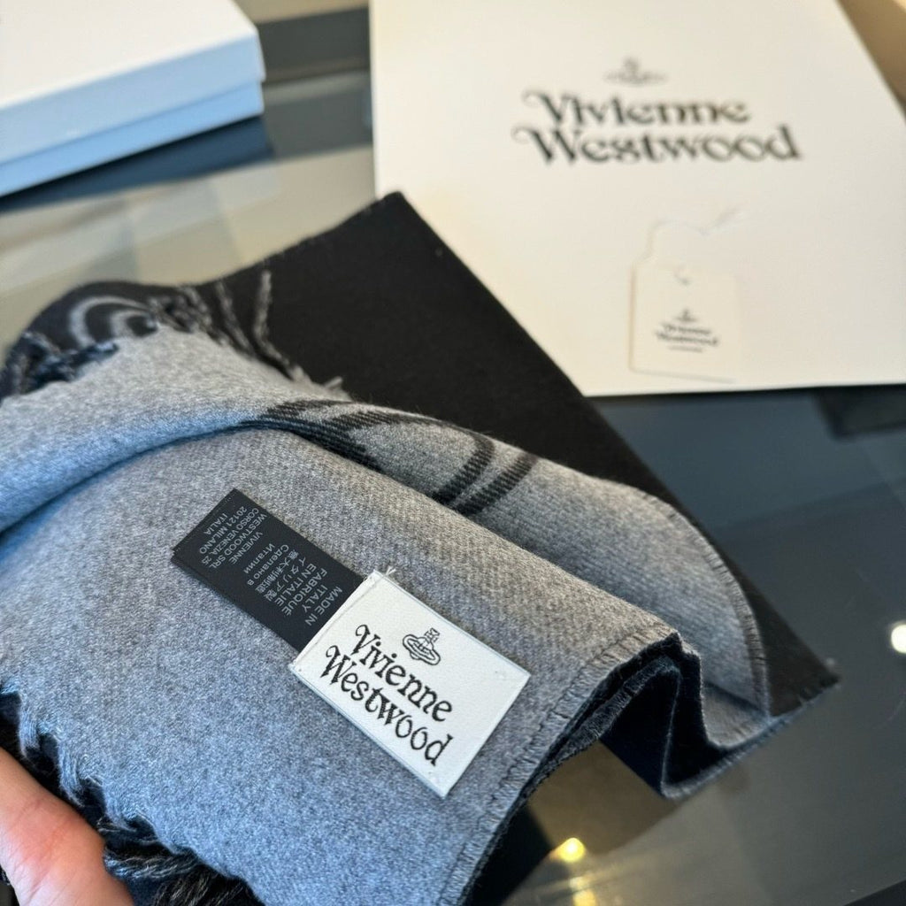 Vivienne Westwood Woven Orb Scarf with Knotted Fringe