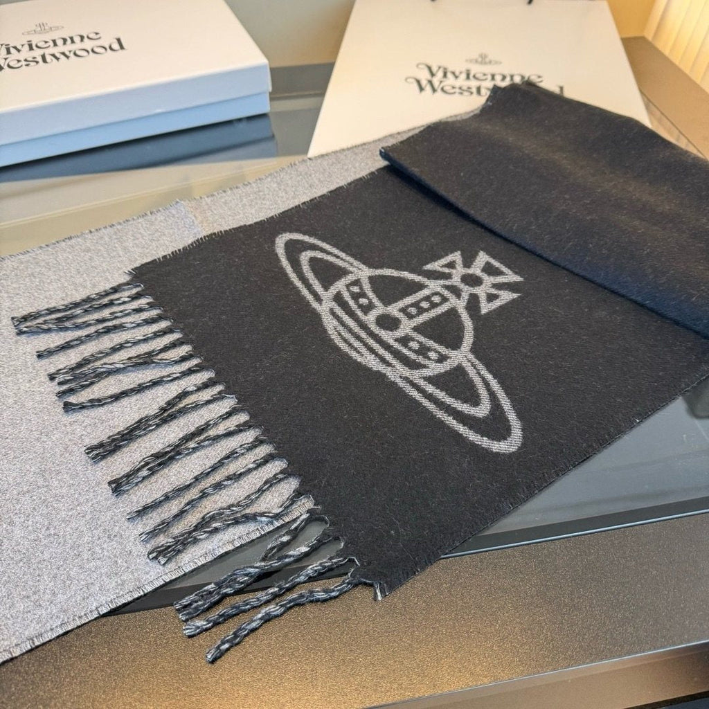 Vivienne Westwood Woven Orb Scarf with Knotted Fringe