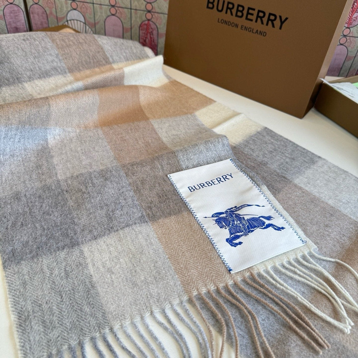 Burberry Woven Plaid Fringe Scarf - 30 x 180 cm