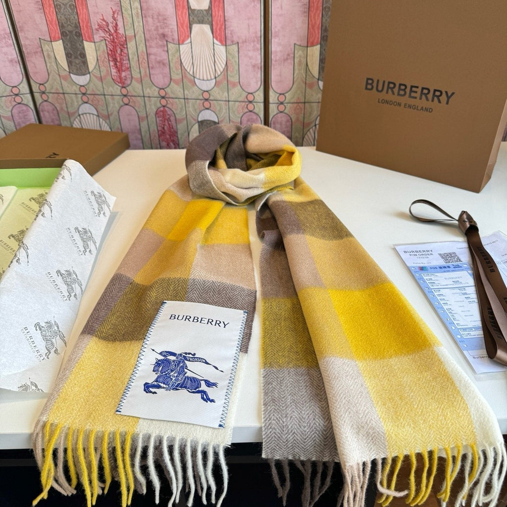 Burberry Yellow Brown Plaid Scarf