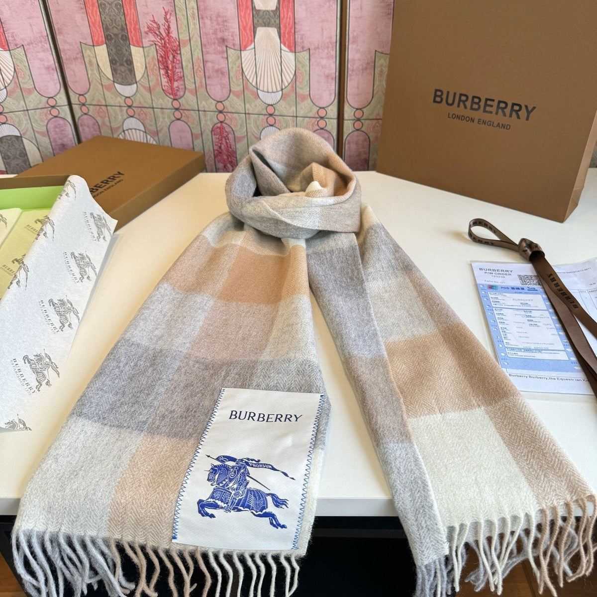 Burberry Yellow Brown Plaid Scarf