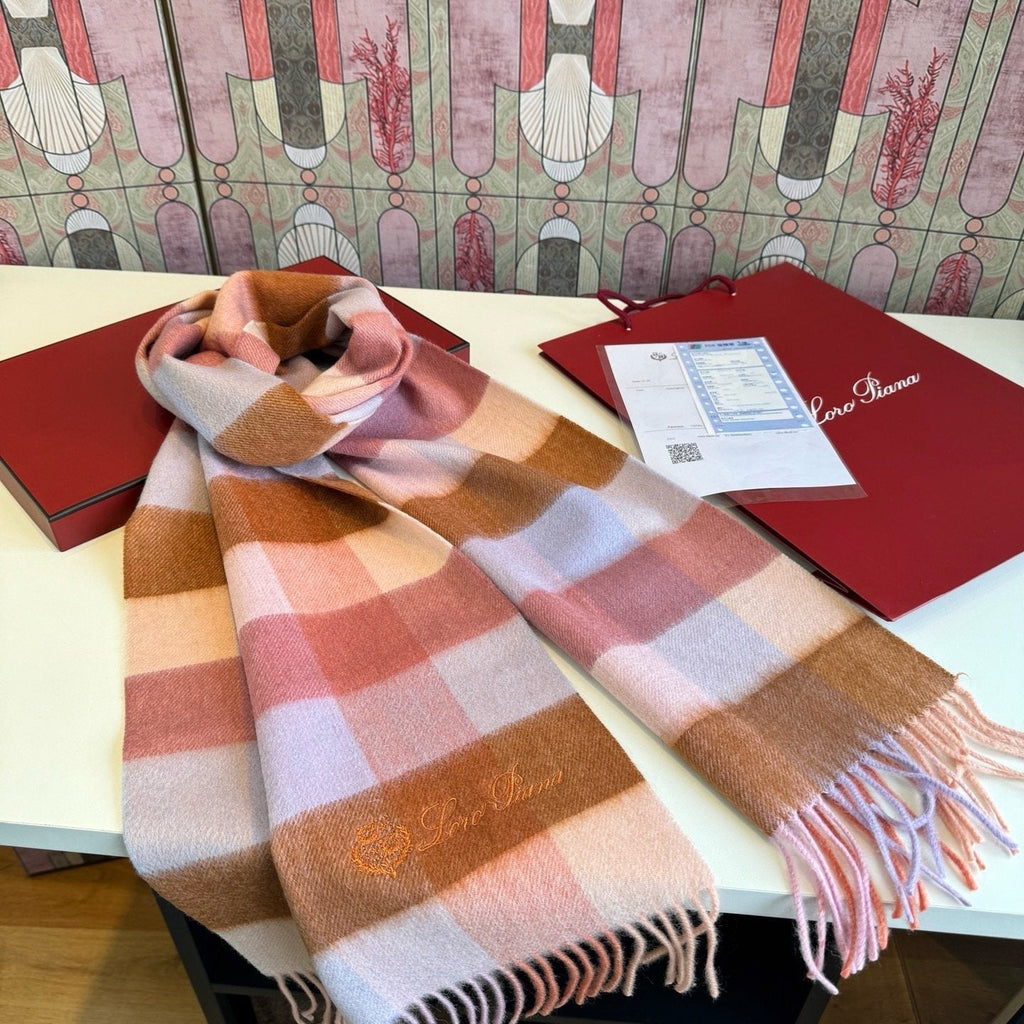 Loro Piana Oversized Check Fringed Scarf