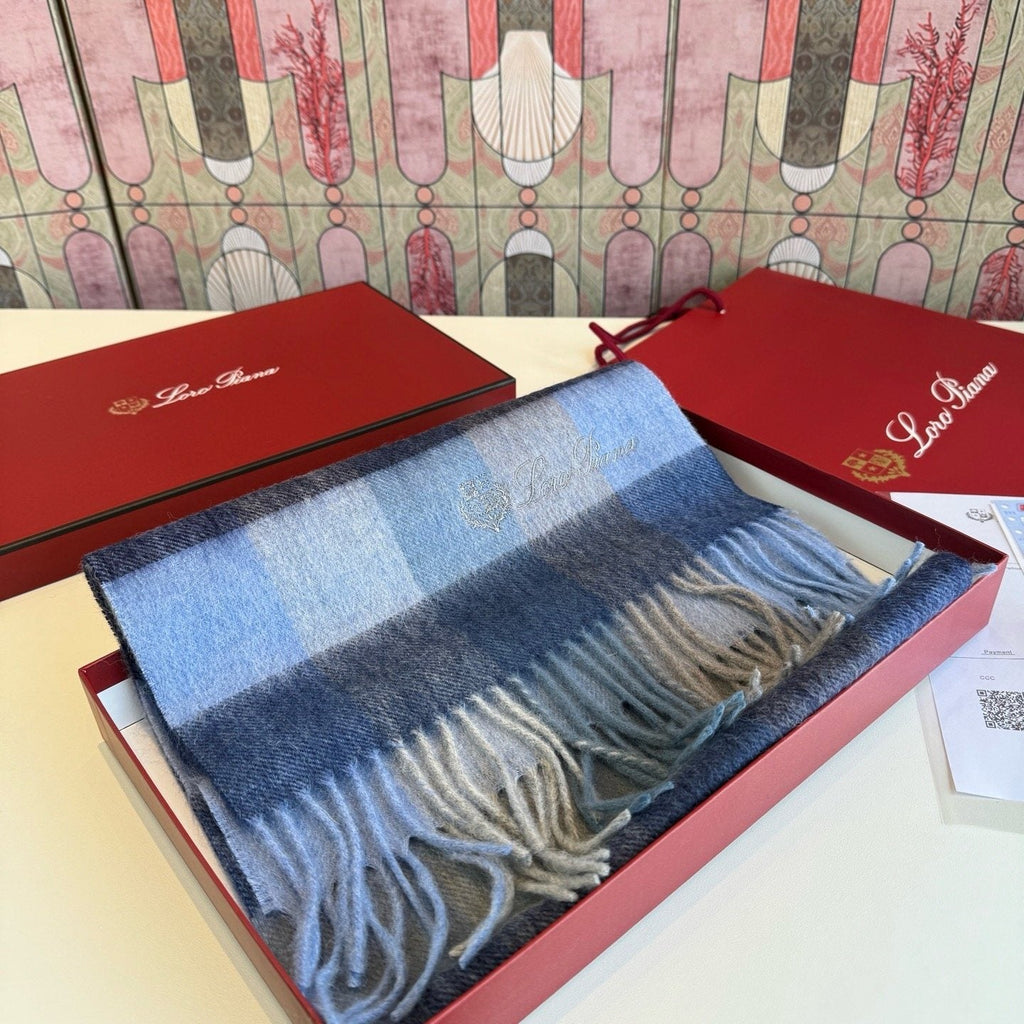 Loro Piana Oversized Check Fringed Scarf