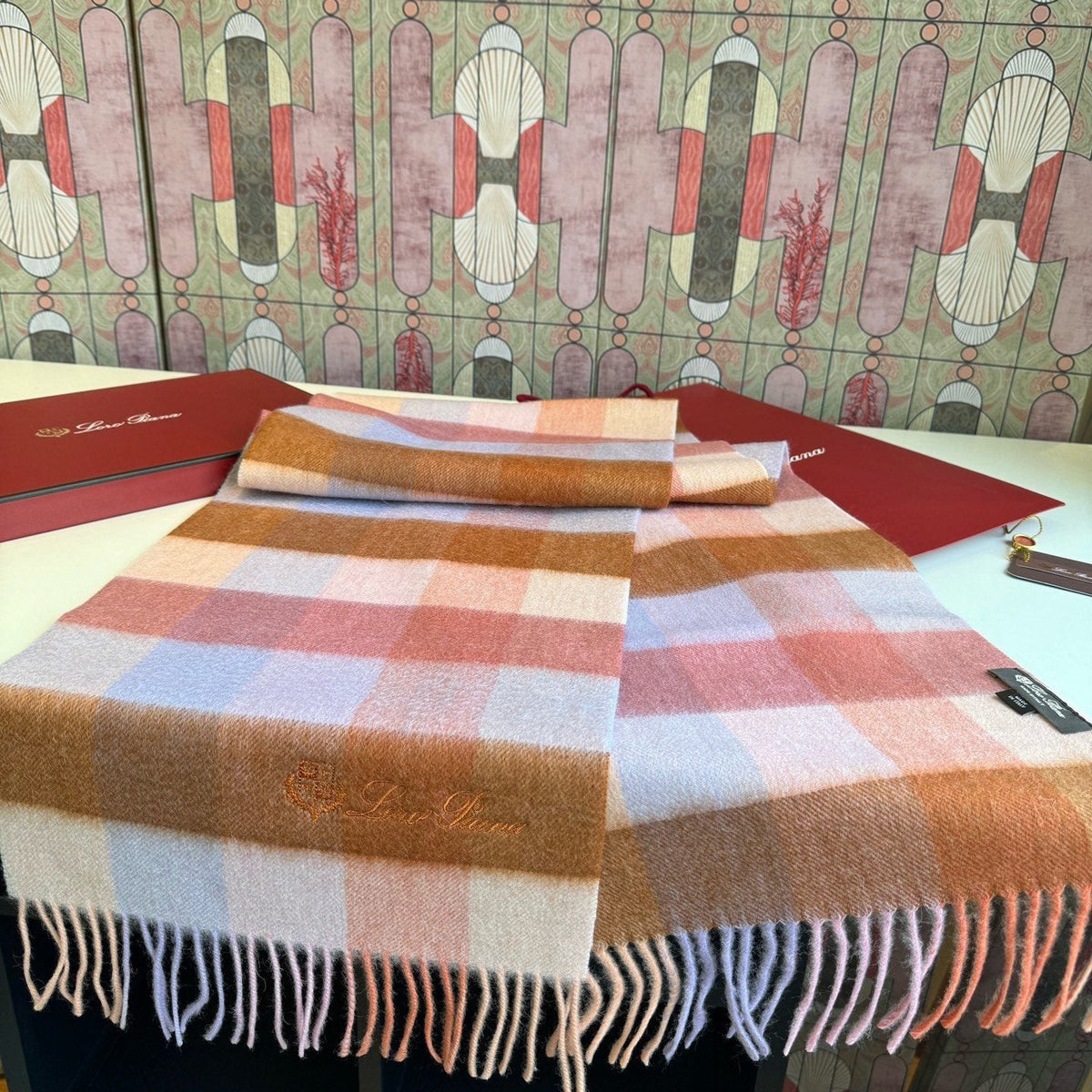 Loro Piana Oversized Check Fringed Scarf
