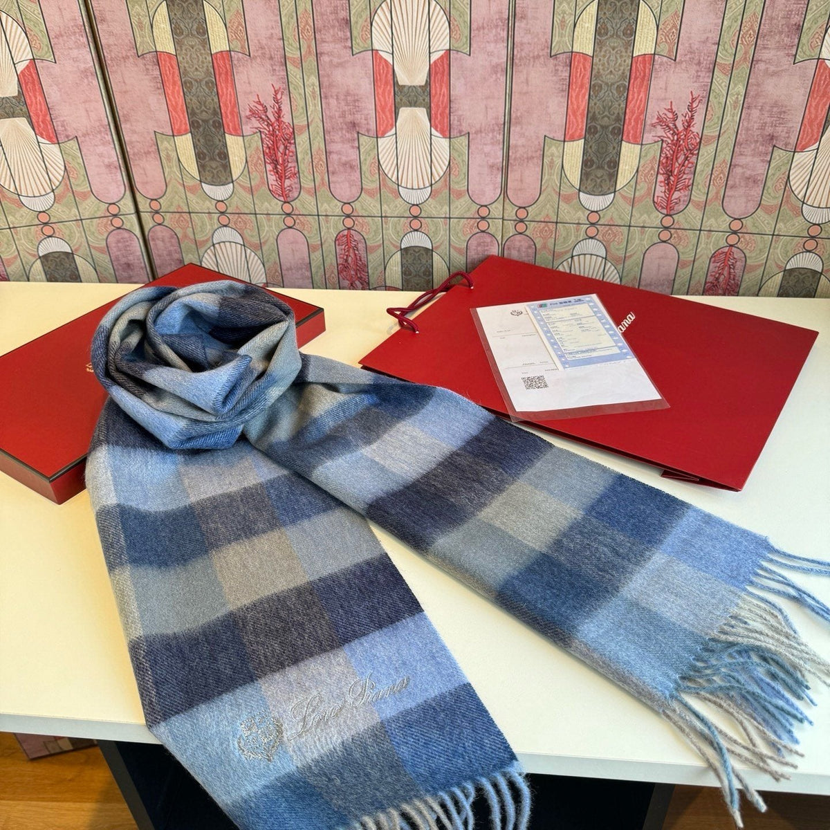 Loro Piana Oversized Check Fringed Scarf