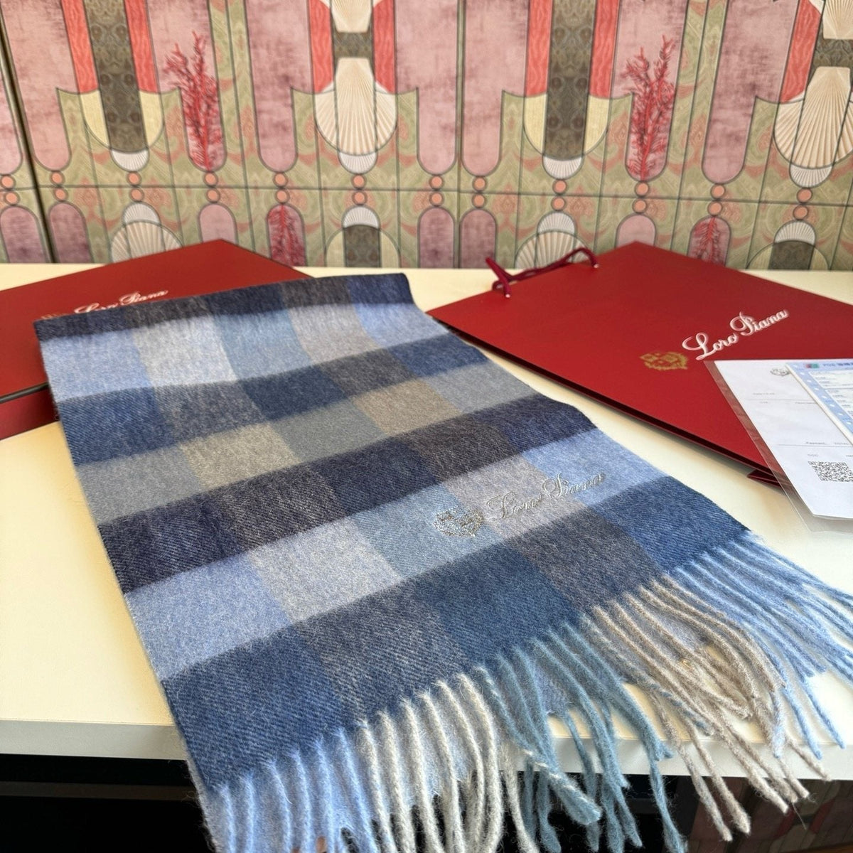 Loro Piana Oversized Check Fringed Scarf