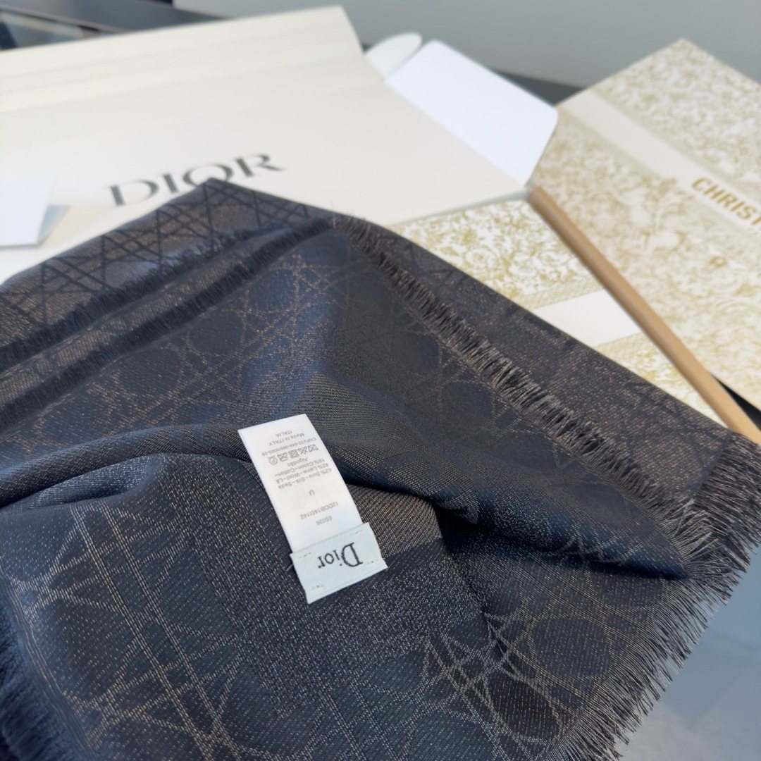 Dior Geometric Jacquard Fringed Square Scarf