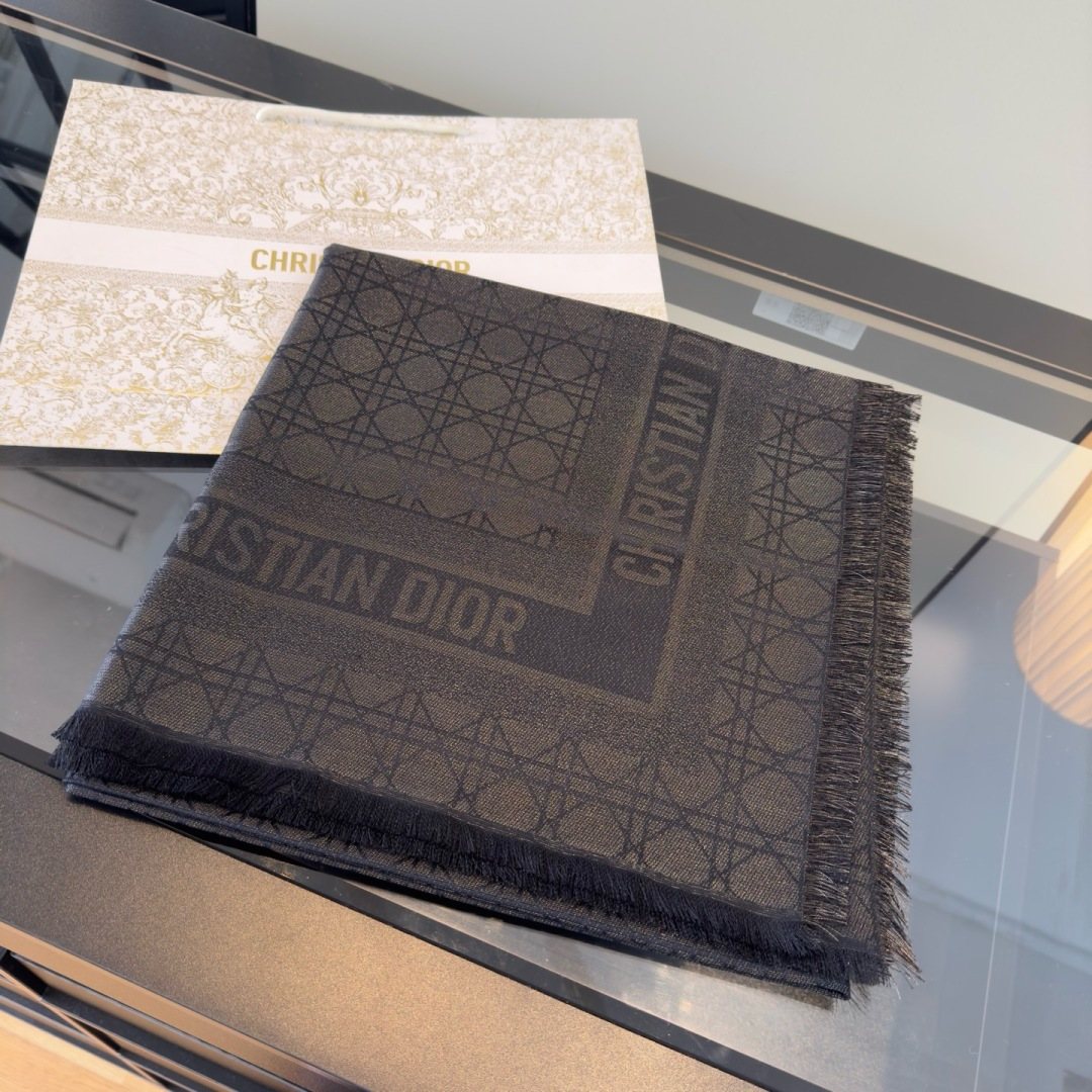 Dior Geometric Jacquard Fringed Square Scarf