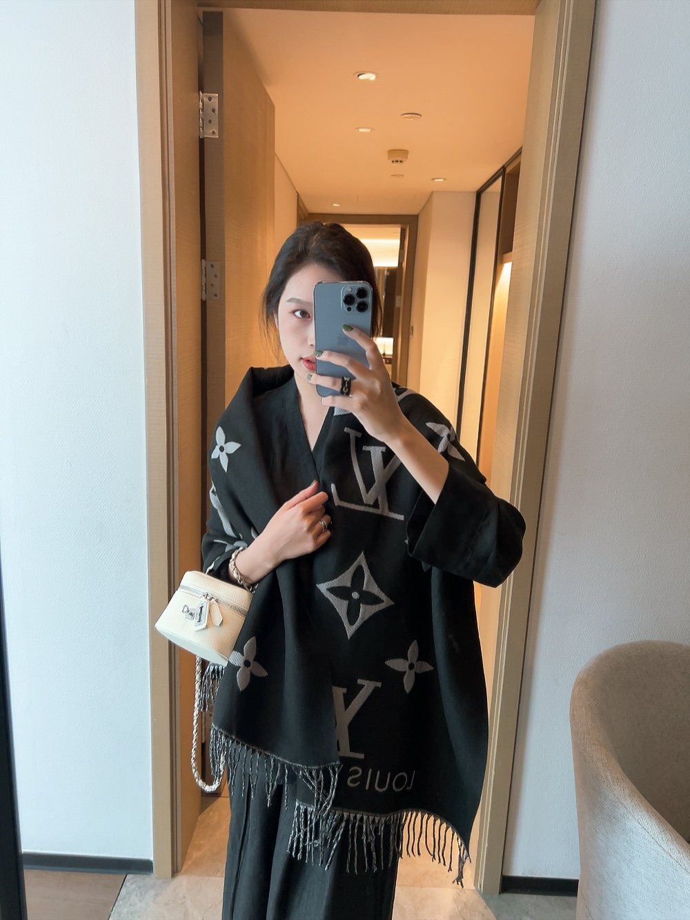 Louis Vuitton Fringed Monogram Scarf Shawl