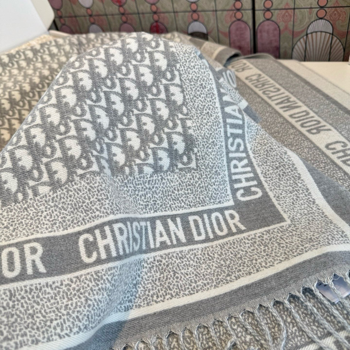 Dior Cashmere-Wool Monogram Square Scarf