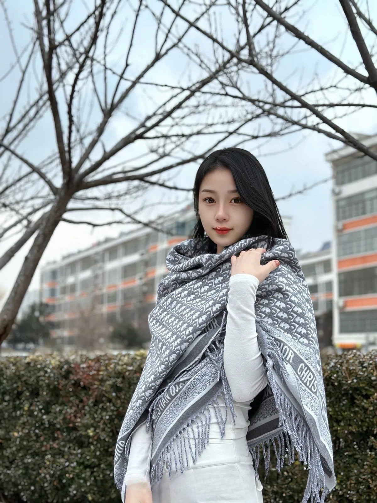 Dior Cashmere-Wool Monogram Square Scarf