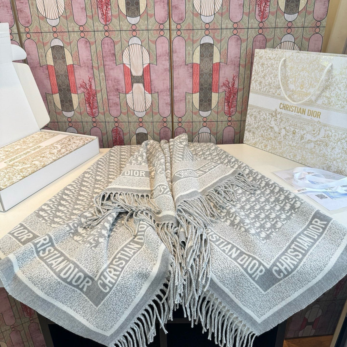 Dior Cashmere-Wool Monogram Square Scarf