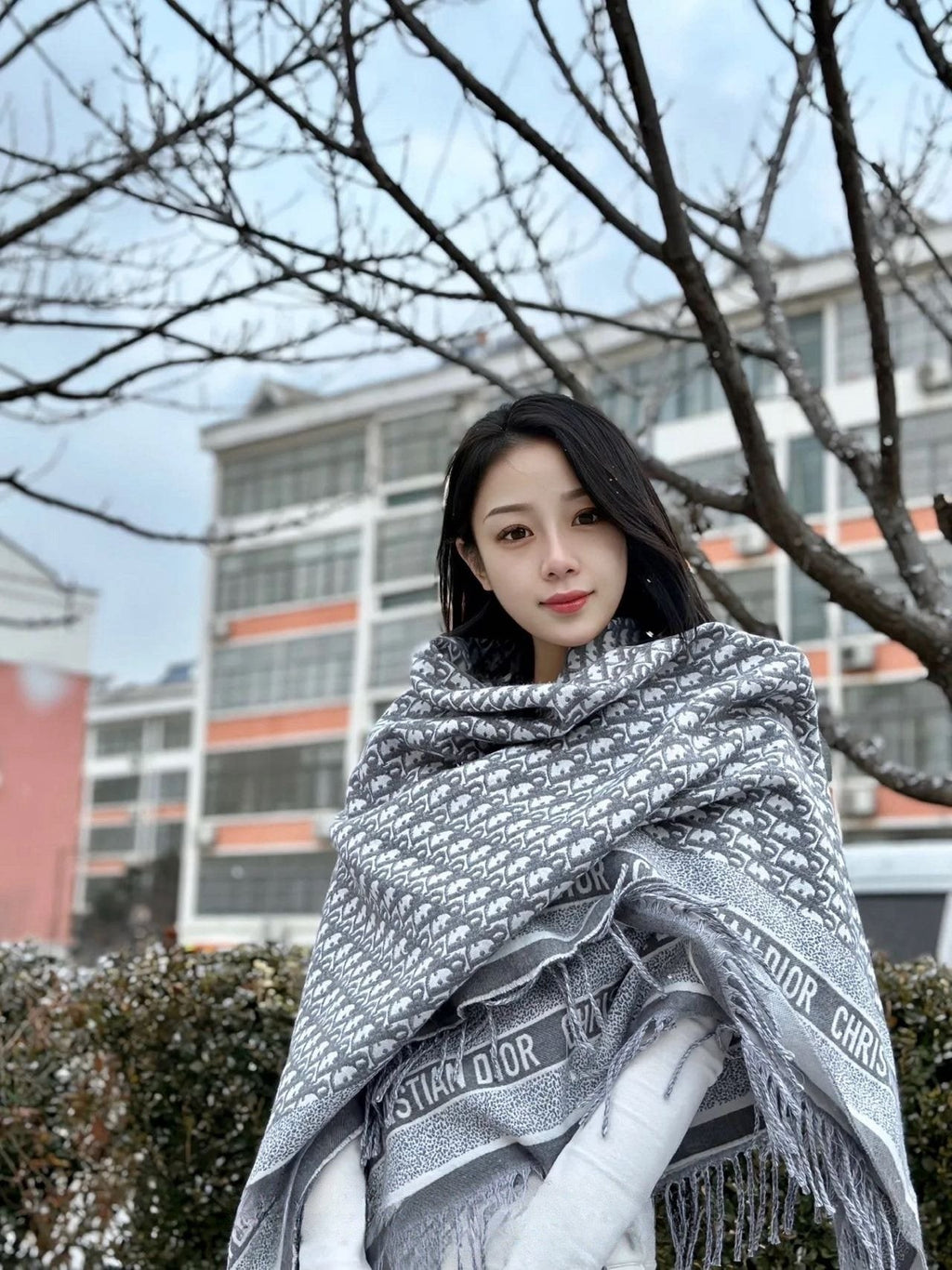 Dior Cashmere-Wool Monogram Square Scarf