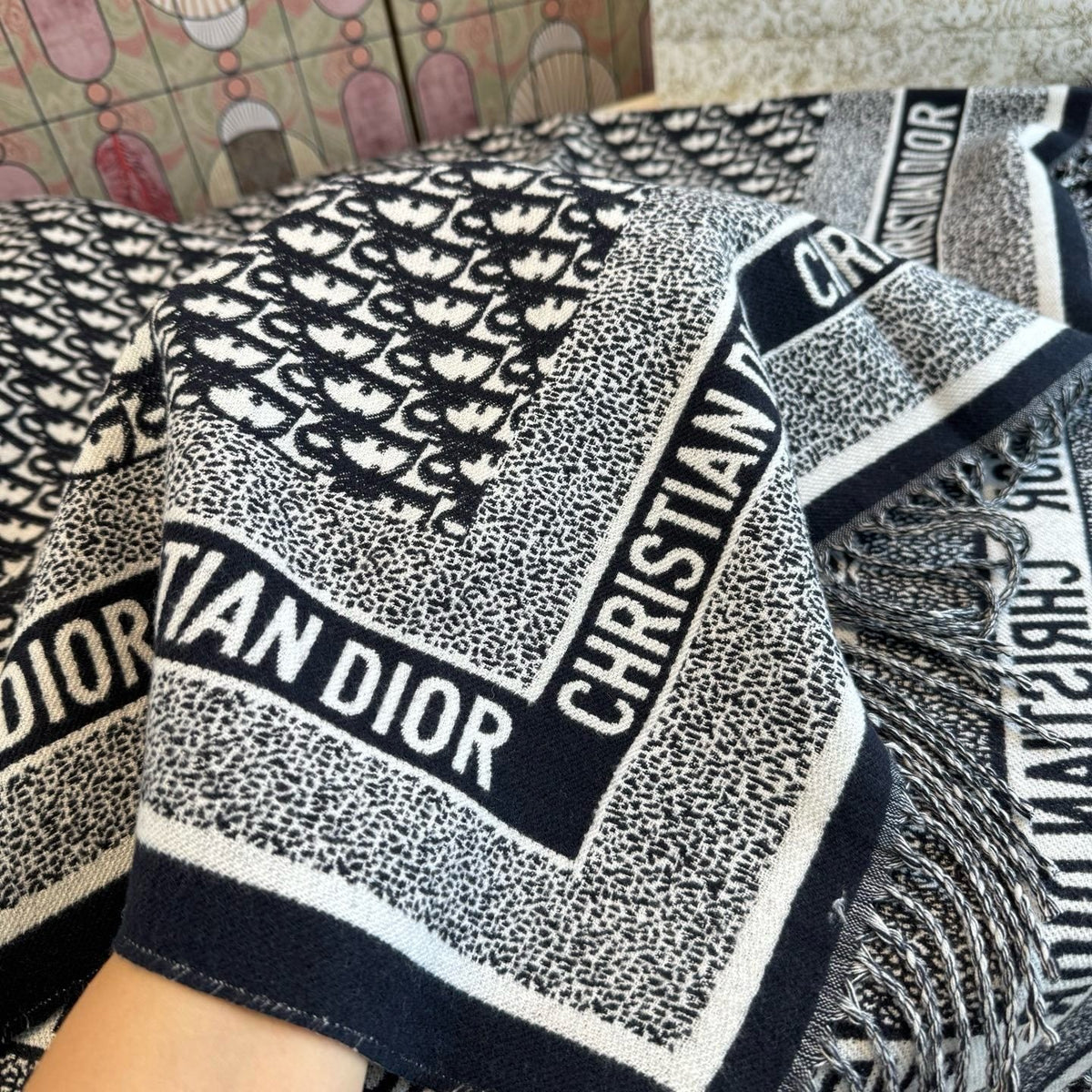 Dior Graphic Fringe Square Scarf