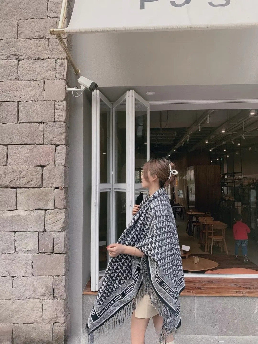 Dior Graphic Fringe Square Scarf