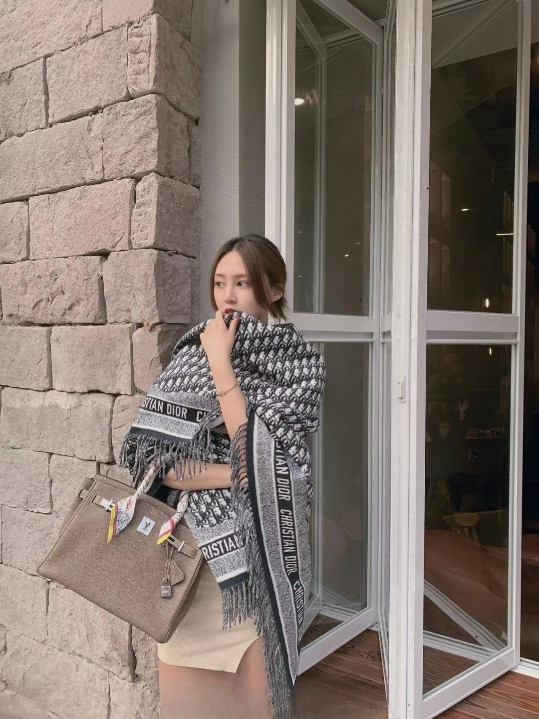 Dior Cashmere-Wool Monogram Square Scarf