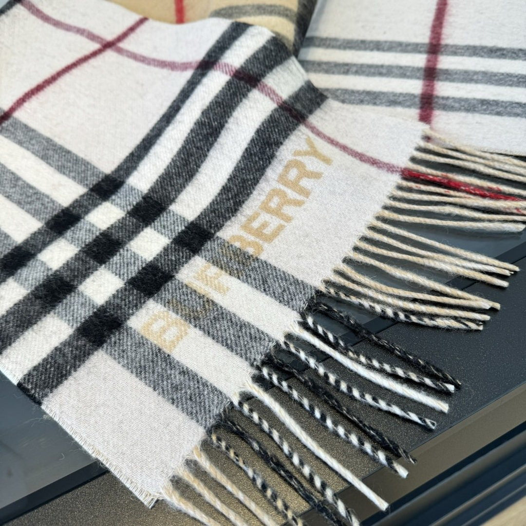 Burberry Lettered Plaid Fringed Scarf