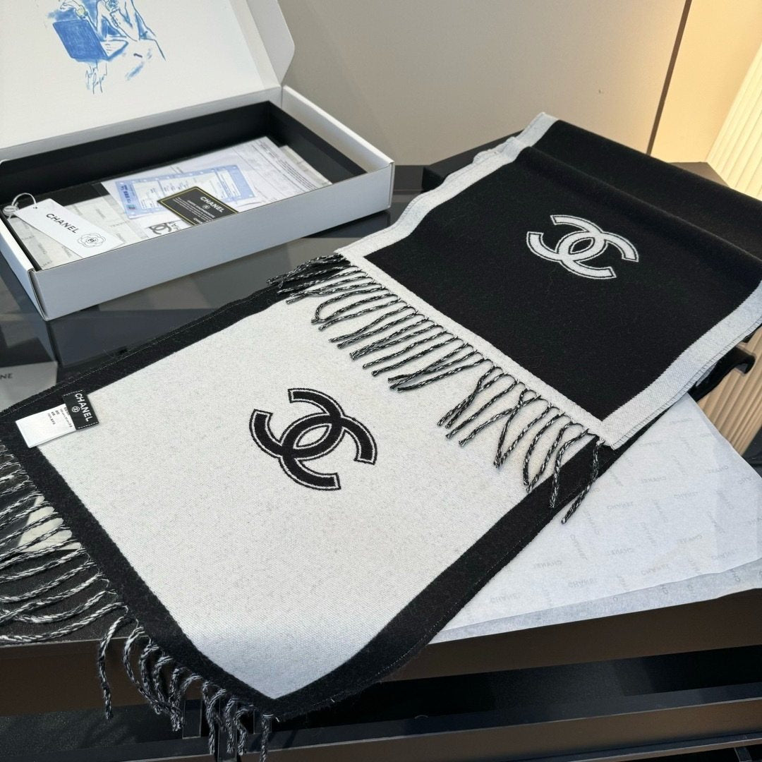 Chanel Fringed Color-Block Scarf