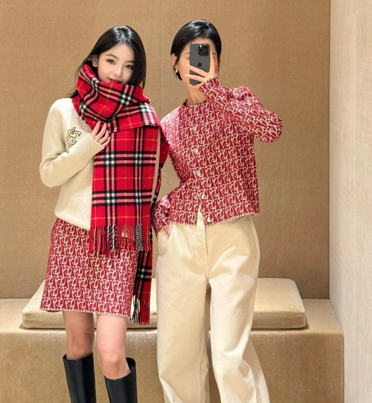 Burberry Red Plaid Fringed Scarf