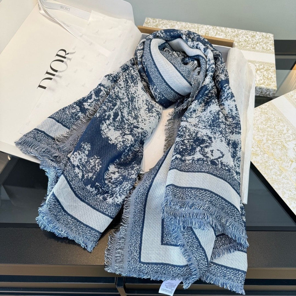 Dior Toile Print Fringe Square Scarf