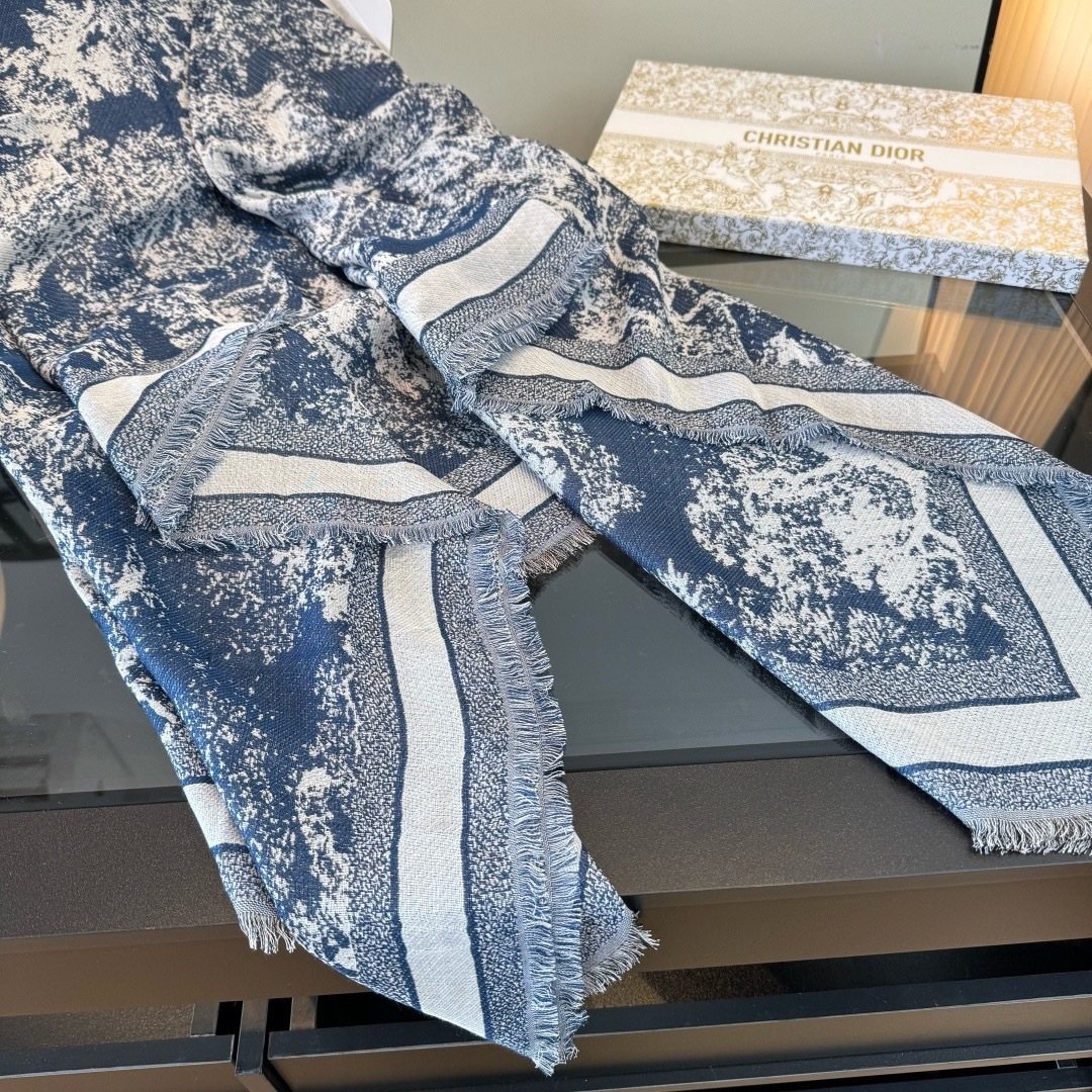 Dior Fringed Animal Print Square Scarf