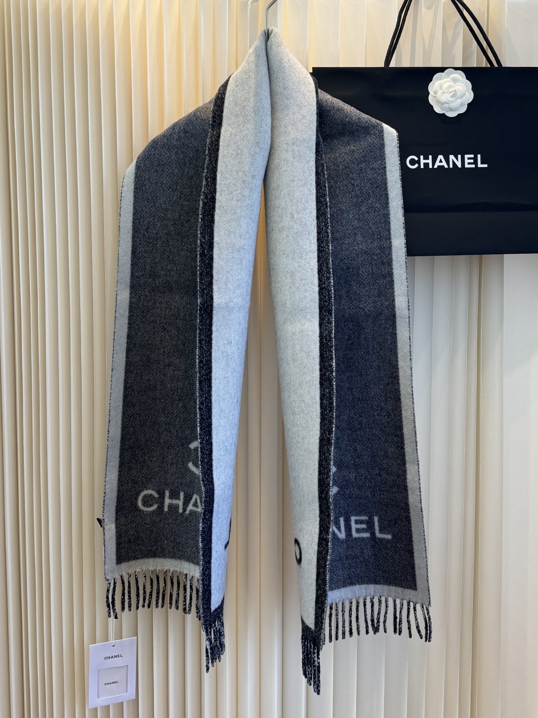 Chanel Logo Fringe Scarf