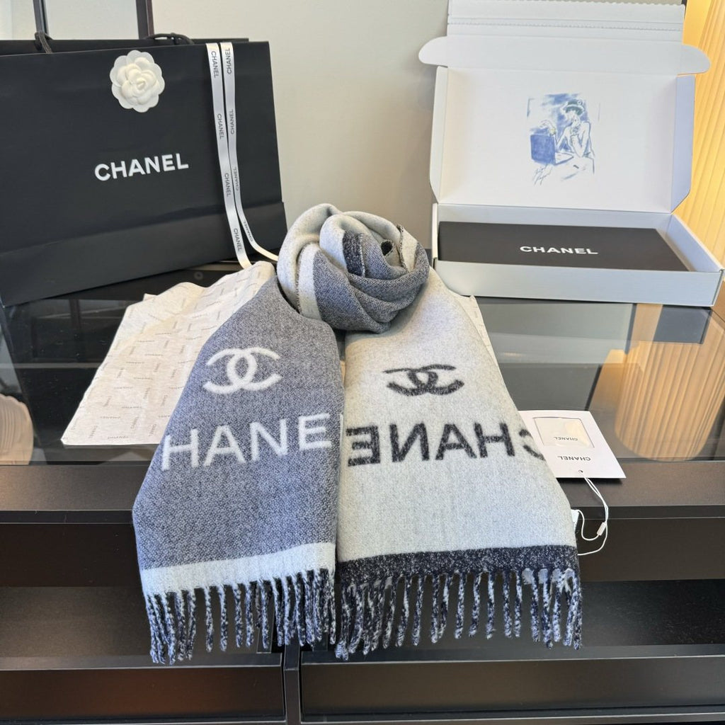 Chanel Logo Fringe Scarf