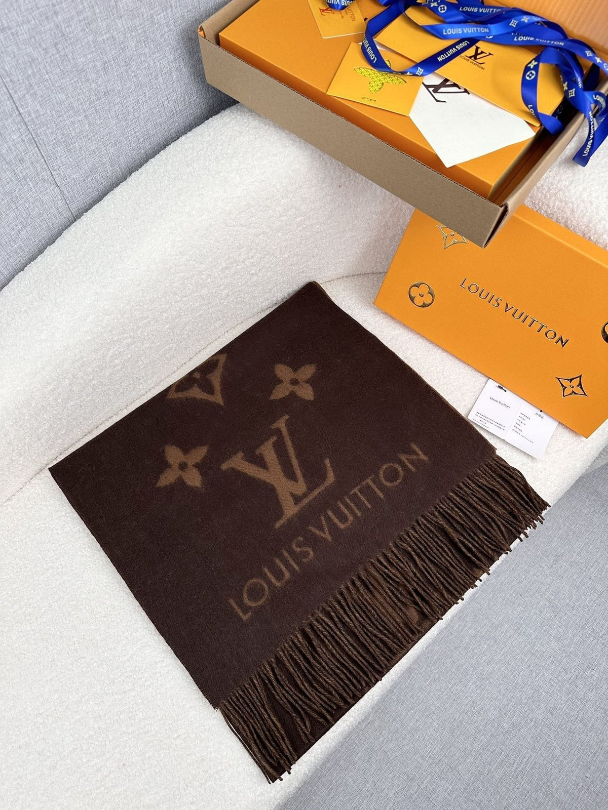 Louis Vuitton Oversized Wordmark Reversible Fringe Scarf