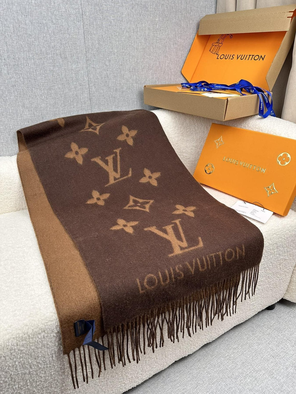 Louis Vuitton Oversized Wordmark Reversible Fringe Scarf