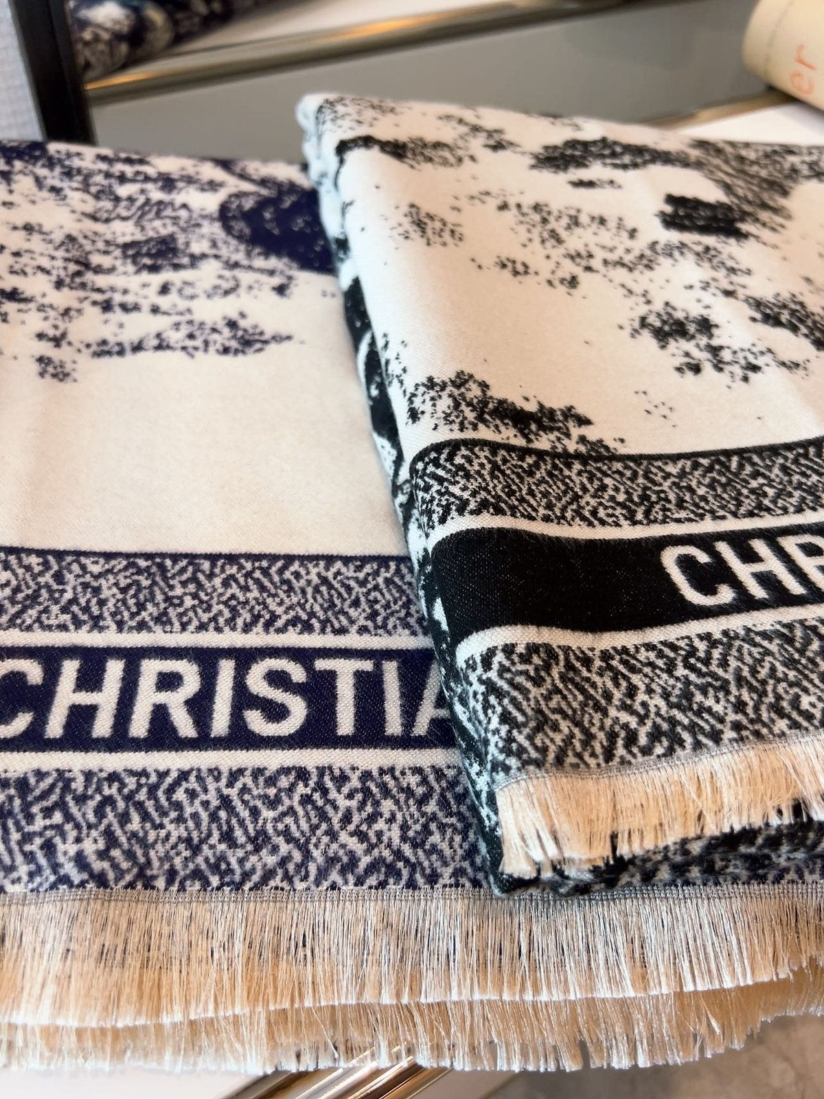 Dior Botanical Print Fringe Square Scarf